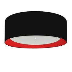 Plafon Cilíndrico Cúpula em Duplo Tecido 60x25, Vivare Iluminação, Plafon3008 PRVM, Preto/Vermelho, Grande