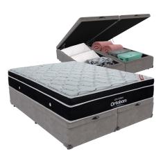Cama + Box com Bau Ortobom Colchão King com Molas Ensacadas