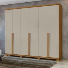 Guarda-Roupa 6 Portas 4 Gavetas 100% MDF Alonzo com Pés Amêndoa Clean/Off White