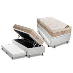 Conjunto Box Baú Solteiro: Colchão Molas Ortobom Nanolastic Elegant + Base CRC Courano Branco(88x188)