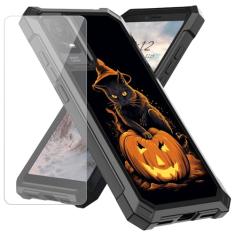 Qindaiwen Capa para celular TCL ION X/TCL ION V capa de telefone/TCL 40Z T607DL com protetor de tela de vidro temperado, capa protetora resistente à prova de choque com estrutura de camada dupla, gato