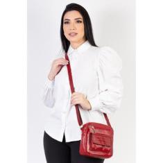 Bolsa transversal pequena de couro croco Clarice-Feminino