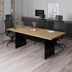 Mesa para Reunião Retangular 200x900cm Amadeirado/Preto