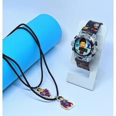 Kit Relógio Infantil Digital Pisca Luz Toca Musica + Colar de Amizade 