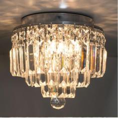 Plafon Cristal K9 Transparente Bella Iluminação Hu1100 24cm + 4 lâmpad