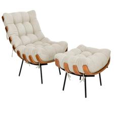 Kit Poltrona e Puff Costela Base Fixa Linho Bege - Amarena