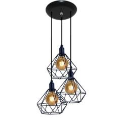 Luminaria Aramado modelo Diamante - 03 Juntos Na Mesma Canopla - Preto
