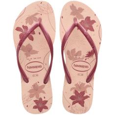 Chinelo Havaianas Feminino Slim Organic Floral Tiras Finas, Rosa, Rose