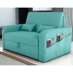 Sofá Cama com Baú Luka Veludo Verde Menta - CASA H