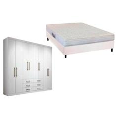 Cama Box Casal + Colchão Frontier Herval + Guarda Roupa Master 8.6 Bra