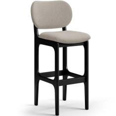 Banqueta Alta Bar Cozinha Sala Jantar Fixa Betta L02 Preto Linho Bege 
