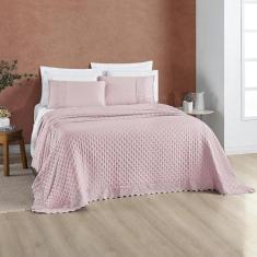 Cama Casal Queen Bordado Inglês 200 Fios Rosa 2 Peças - Jm Enxovais