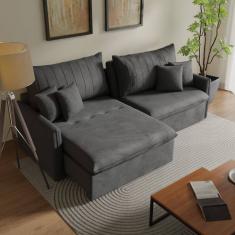 Sofá Cama Retrátil e Reclinável 260cm Colibri Cabecasa Madeiramadeira Veludo Grafite