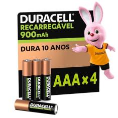 Duracell Pilha Recarregável AAA 900mAh Palito Com 4 Unidades – Ideal para Câmeras Digitais e Dispositivos de Alto Consumo
