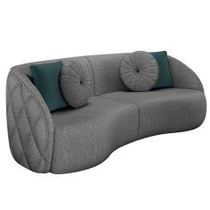 Sofá Decorativo 240cm com Almofadas Redondas Clarke Linho Chumbo - Gran Belo