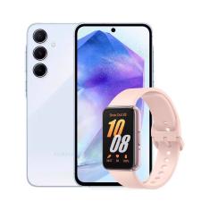 Smartphone Samsung Galaxy A55 5G Azul Claro 128GB, 8GB RAM, Câmera Tripla de até 50MP, Selfie de 32MP e Tela Super AMOLED 6.6" + Galaxy Fit3 Rose