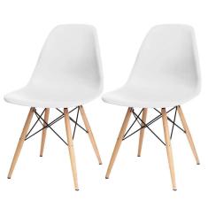 Kit 02 Cadeiras Decorativas Eiffel Charles Eames F03 Branco Com Pés De Madeira - Lyam Decor