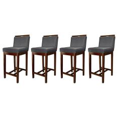 Kit 4 Banquetas Média para Bancada Ilha Líbia Madeira Capuccino Suede Cinza CCS