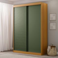 Guarda-roupa Solteiro 2 Portas 1 Porta Ripada Samambaia Cabecasa Carvalho/Verde