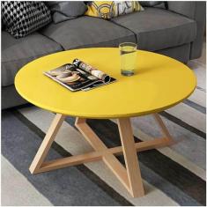 Mesa de centro redonda moderna, mesas de centro de encaixe, mesa lateral com extremidades de sofá, placa de MDF e pernas de madeira, para sala de estar, quarto, varanda, escritório, canto