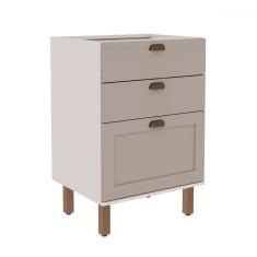 Balcão de Cozinha 60cm Iluminata 100% Mdf 3 Gavetas Branco/Marrom Claro - Genialflex