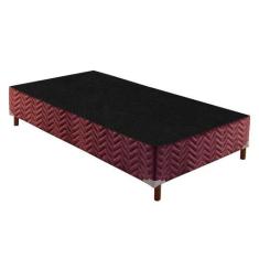 Cama Box Base Solteiro Sommier Rústico Bordado Wine (88x188x30) - Paro