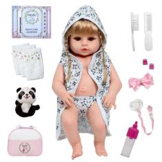 Boneca Reborn Loira Valentina Saída de Banho Kit Completo - Cegonha Re