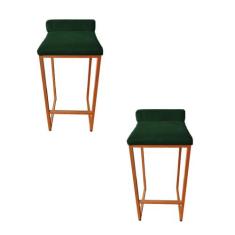 Kit 2 Banco Banqueta Cadeira Grécia Base Metal Bronze Veludo - Fina Mo