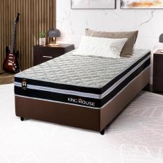 Conjunto Cama Box Marrom c/ Molas Ensacadas Durham Preto Solteiro 88x188x60