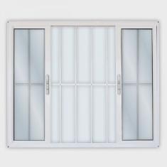 Janela de Alumínio de Correr 120x120cm 4 Folhas 2 Fixas com Grade e Vidro Liso Linha Solida mgm