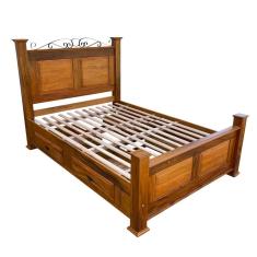 Cama Casal Queen size em Madeira de 4 Gavetas Demolição Modelo Almofadas Sudeste Rústico