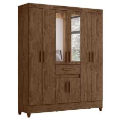 Guarda Roupa Casal Portugal 8 Portas Castanho Wood Com Espelho - Moval