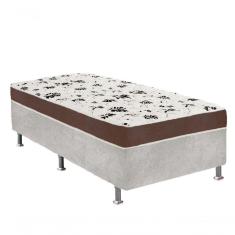 Cama Box Solteiro Suede Cinza + Colchão Solteiro Suede Marrom Orto Molas Bonnel 88x188x55