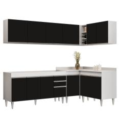 Armário De Cozinha Modulado De Canto 6 Peças Cp31 Balcão Sem Tampo Branco/preto - Lumil