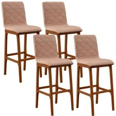 Kit 04 Banquetas Altas Para Cozinha Sala de Jantar Fixa Zoe L02 Linho 