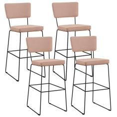Kit 4 Banquetas Alta Para Cozinha Sala De Jantar Base em Aço Fixa Alla