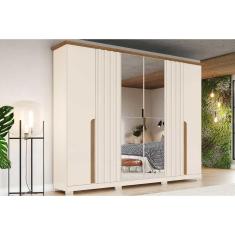 Guarda Roupa Casal Napoli 6 Portas de Bater 6 Gavetas MDF-MDP Off White-Nature Henn
