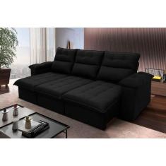 Sofá Retrátil/Reclinável Verona 2,30m Suede Velut Preto c/ Molas no As