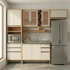 Armário de Cozinha Compacta 4 Peças 9 Portas com Vidro e sem Tampo 100