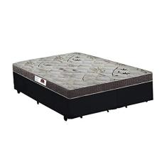 Cama Box King Colchão Espuma D45 Bordado + Box Bipartido Suede Preto Serra Negra 59x193x203
