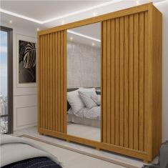 Guarda Roupa Casal com Espelho 3 Portas Pés Royale Ripado Gelius Móveis Marromle