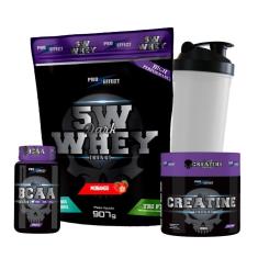 Kit Whey Protein Dark Insane 900g + Creatina 300g + Bcaa 100 caps + Coqueteleira 600ml - Pro Effect