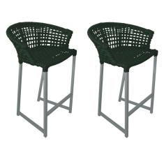 Kit 2 Banquetas Reis Em Corda Náutica E Base Em Alumínio Cinza Para área Gourmet Verde Musgo Verde