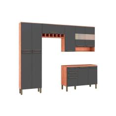 Cozinha Modulada Ronipa Nápoli Prime 4pçs 2 Armários 1 Balcão 1 Paneleiro C4P01 Castanho/Chumbo