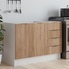 Balcão Pia 120cm sem Tampo com Rodapé Puxador 150mm Ipanema CabeCasa MadeiraMadeira Acácia/Branco