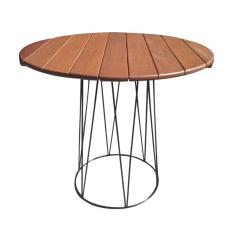 Mesa Logan 90cm Tampo Em Madeira Maciça Envernizada Para área Externa Base Preta Preto