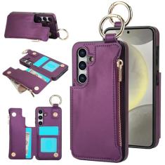 Capa carteira para Samsung Galaxy A25 5G, 3 compartimentos para cartão, 1 bolso com zíper, suporte de fecho magnético com suporte de anel à prova de choque com bloqueio de RFID para Samsung A25 5G