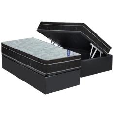 Cama Box Baú Solteiro: Colchão Molas Ortobom Nanolastic Light + Base CRC Suede Gray(88x188)