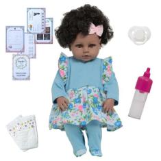 Boneca Reborn Bebê Negra Corpo de Vinil Siliconado Enxoval - Cegonha R