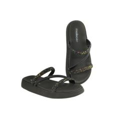 Sandália Feminina Flatform Brilhosa Moleca 5469121S, Preto, Preto, 35